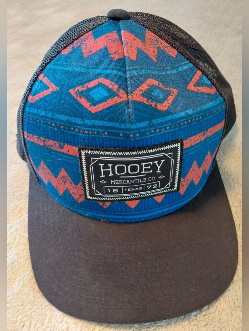 Hooey Mercantile Company Men's Blue & Red Aztec Design Mesh Trucker Cap Hat